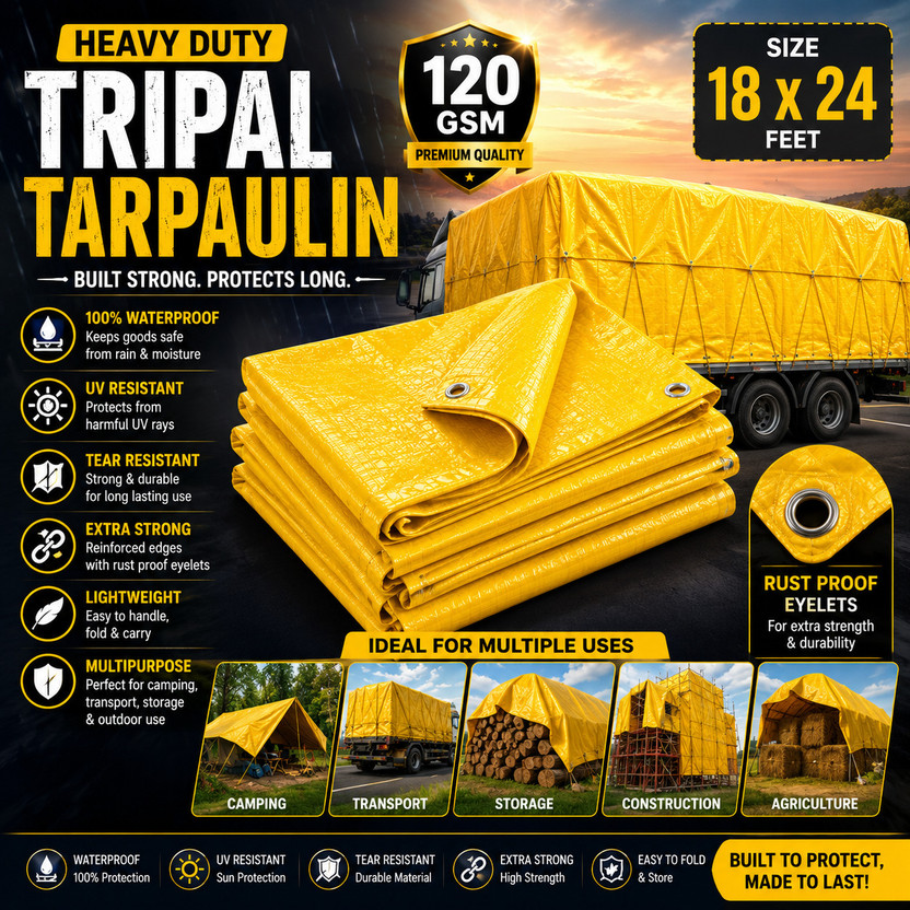 GrahLogy GrahLogy Multipurpose Heavy Duty Tripal Sheet 18x24 Ft Tent - For Agriculture, Transport & Cargo, Camping & Outdoor, Storage & Warehouse(Yellow) - Flipkart Deal