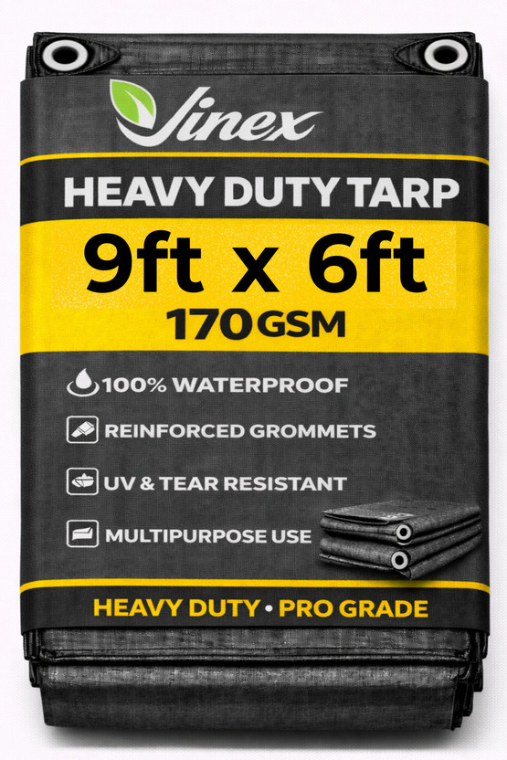 Vinex 9ft X 6ft, 170GSM | Heavy Duty Water Proof Tarpaulin Sheet | Tirpal, Tadpatri Tent - For Camping(Black)