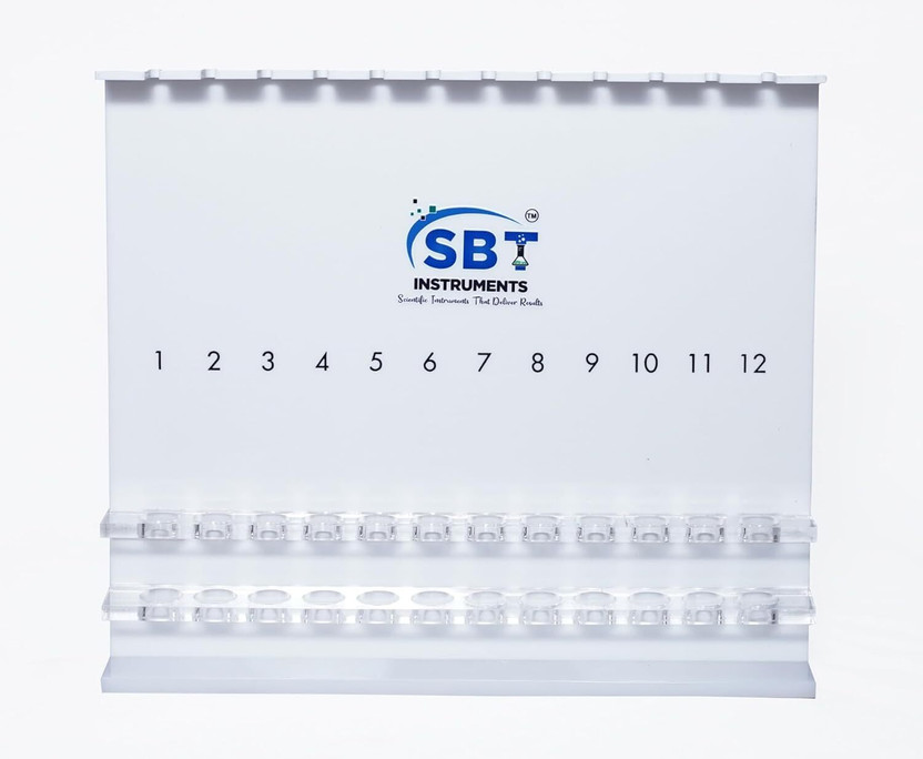 SBT SBT Tube Stand Laboratory Test Rack Positions, Acrylic Display Stand Numbered Slots Plastic Test Tube Rack(12 White) - Flipkart Deal