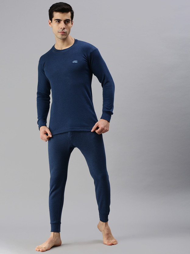 LUX COTT'S WOOL Blue Full Sleeves Round Neck Men Top - Pyjama Set Thermal
