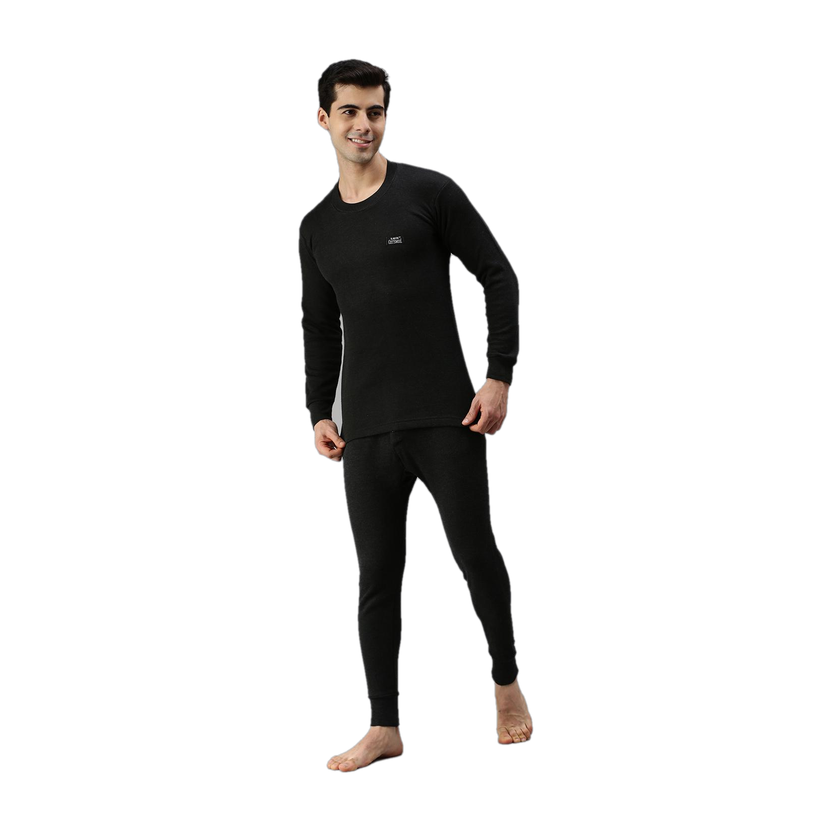LUX COTT'S WOOL Black Full Sleeves Round Neck Men Top - Pyjama Set Thermal