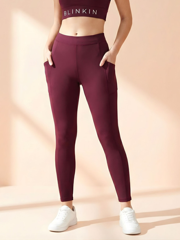BLINKIN Solid Women Maroon Tights