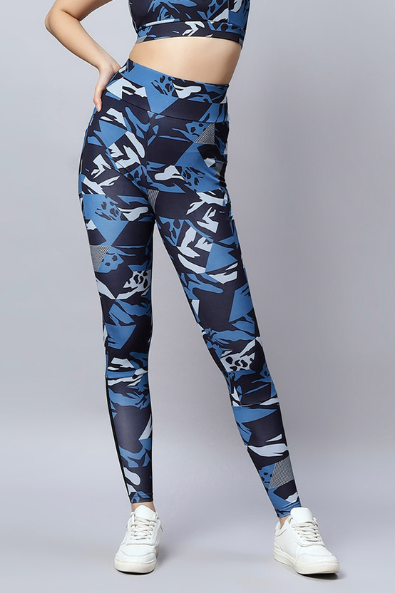 Laasa Sports Printed Women Blue Tights