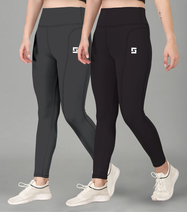 POOJARAN Solid Women Grey, Black Tights