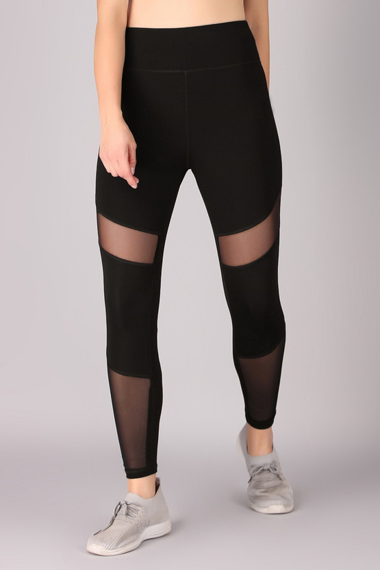 Madact Self Design Women Black Tights