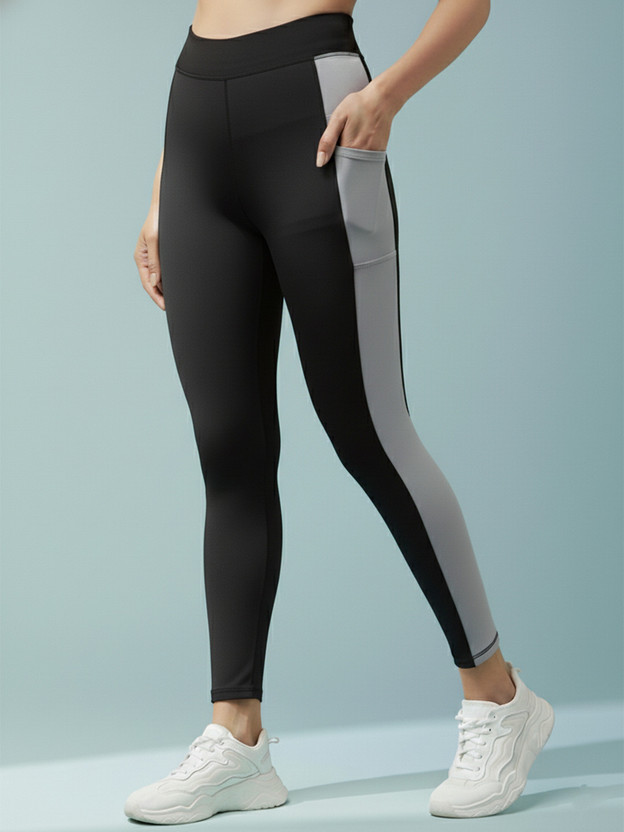 BLINKIN Color Block Women Black, Grey Tights