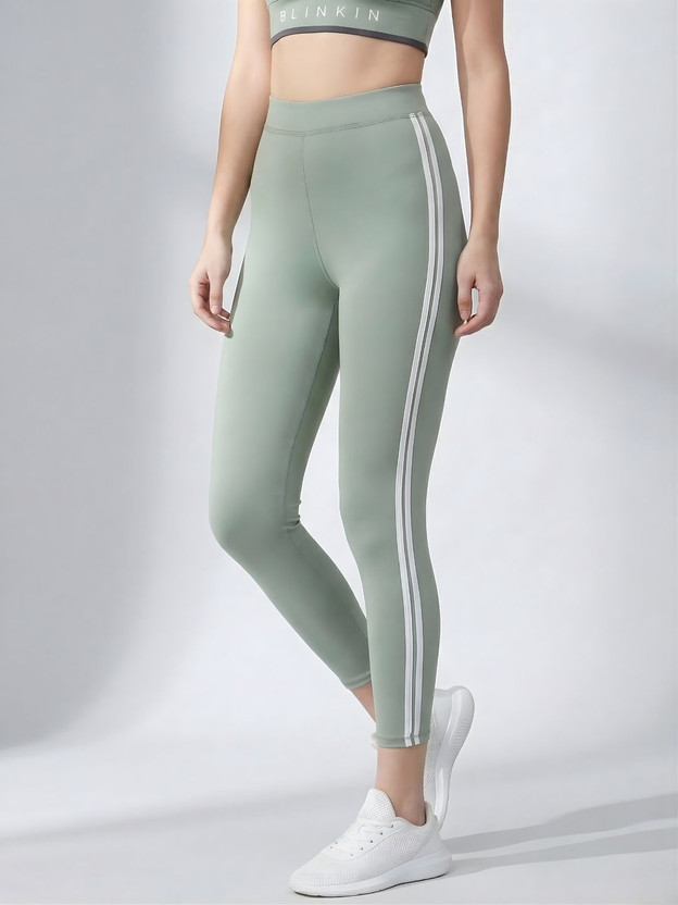 BLINKIN Striped Women Light Green Tights