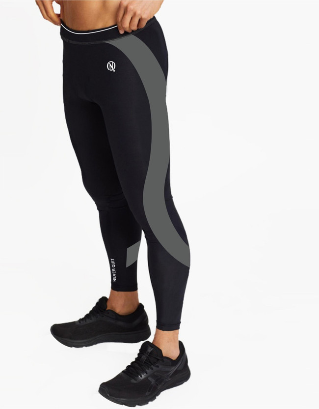 NEVER QUIT Self Design Men Black Tights