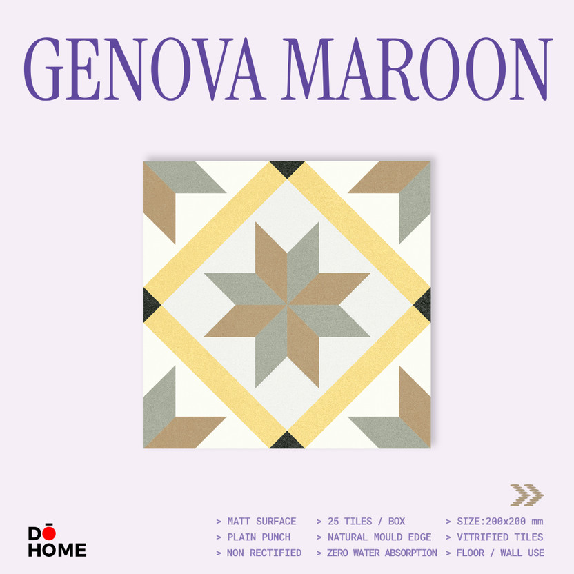 DO DO HOME GENOVA MAROON Vitrified Floor & Wall Tile | 200x200mm | Non-Rectified Matt Geometric(Decorative Tile, Pack of 25) - Flipkart Deal