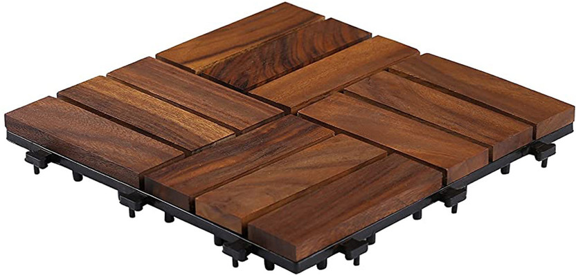 Sharpex Deck Tiles with Interlocking 1 Piece Walnut Wood Floor Decking Tile for Balcony Wood Modern(Interlocking Tile)