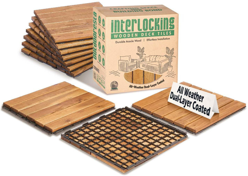 AASTIK SALES Acacia Wood Interlocking Deck Tiles, 20PCS 12x12x0.9 Balcony,Backyard&Patio Wood Modern, WPC(Interlocking Tile)
