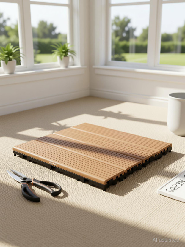 yorten 10 pcs Interlocking PVC Deck Tiles Outdoor Flooring Water Resistant Shaped Wood Plastic(Interlocking Tile)