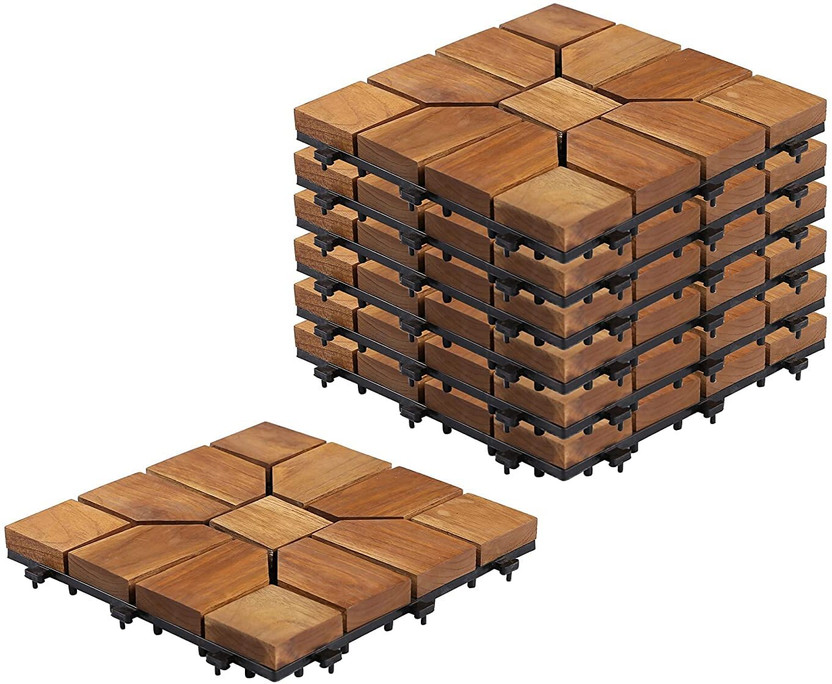 Sharpex Deck Tiles with Interlocking 6 Piece Teck Wood Floor Decking Tile for Balcony Wood Wood(Interlocking Tile)