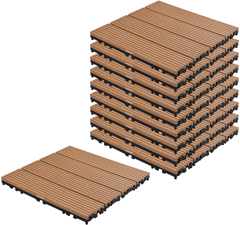 Sharpex WPC Deck Tiles with Interlocking 10-Piece Floor Decking Tile for Balcony Full Polished Modern(Interlocking Tile)