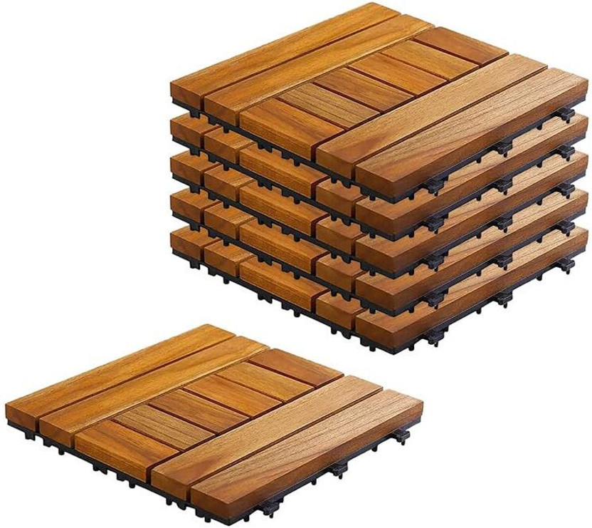 Sharpex Deck Tiles with Interlocking Teck Wood Floor Decking - 1 Semi Glossy Wood(Interlocking Tile)