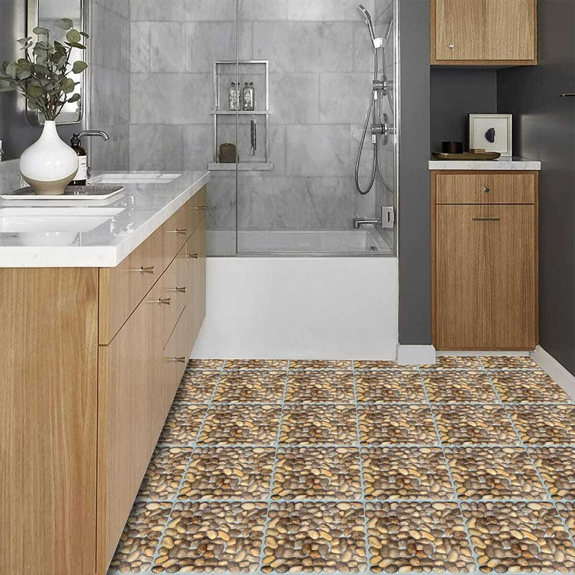 Kayra Decor Peel and Stick Floor Tiles Vinyl Waterproof Self Adhesive Floor Sticker PK- 11 Glossy Textured(Printed Tile, Pack of 11)