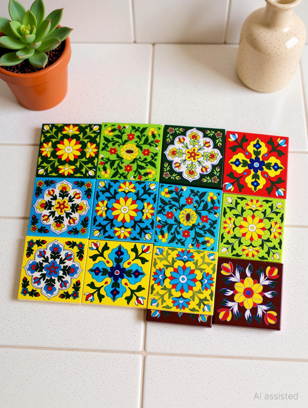 hc the crafts Ceramic Home Wall Mural Mosaic Tiles mutlicolor pack of 12 Glossy Modern(Ceramic Tile, Pack of 12)