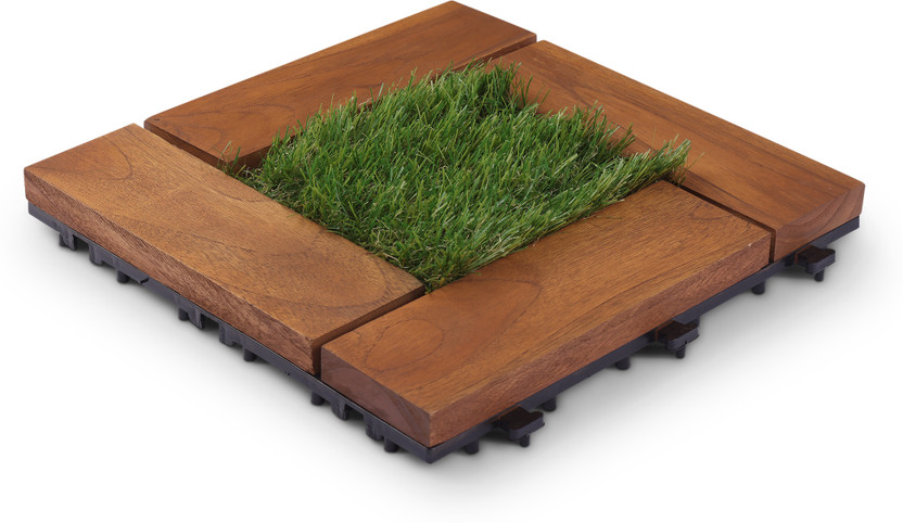 Sharpex Artificial Interlocking Grass Teak Wooden Deck Tiles Water Resistant for Balcony Wood Modern(Interlocking Tile)
