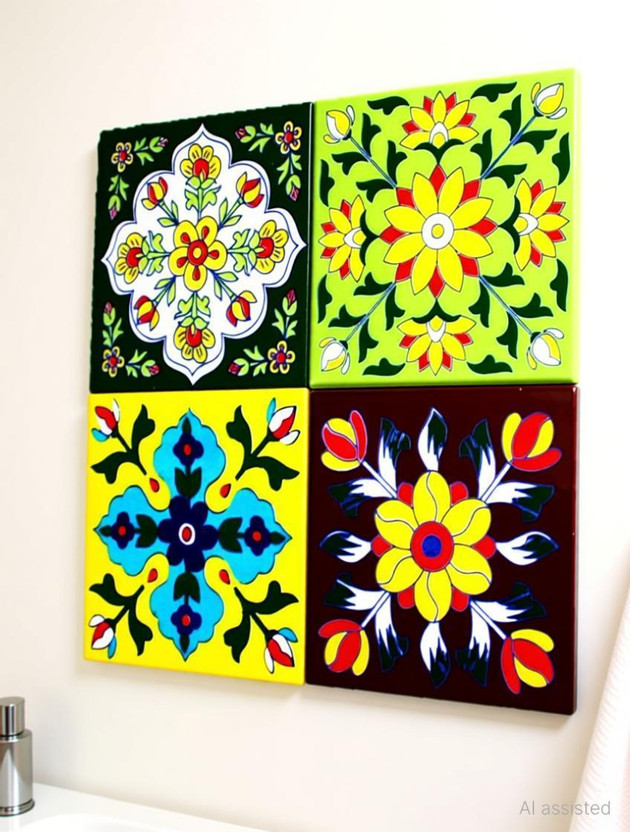 hc the crafts Ceramic wall Tiles multicolor tile pack of 4 Full Polished Modern(Ceramic Tile, Pack of 4)
