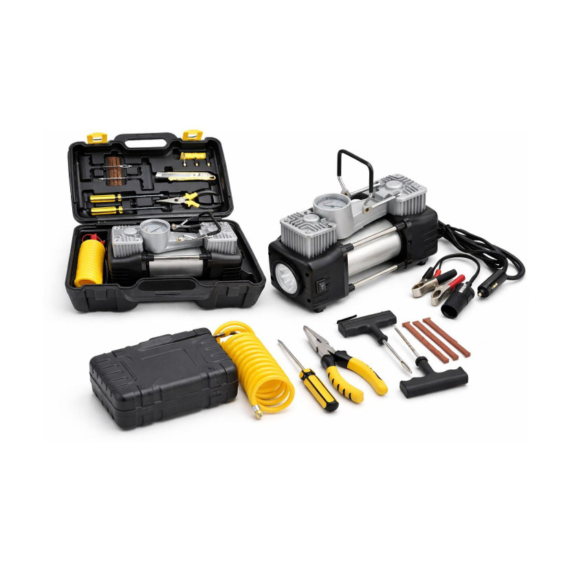 Onshoppy Heavy Duty 12V Compressor & Puncture Kit 150 psi Tyre Air Pump for Car & Bike(Air Compressor, Double Foot, LED Light, Portable, Compact)