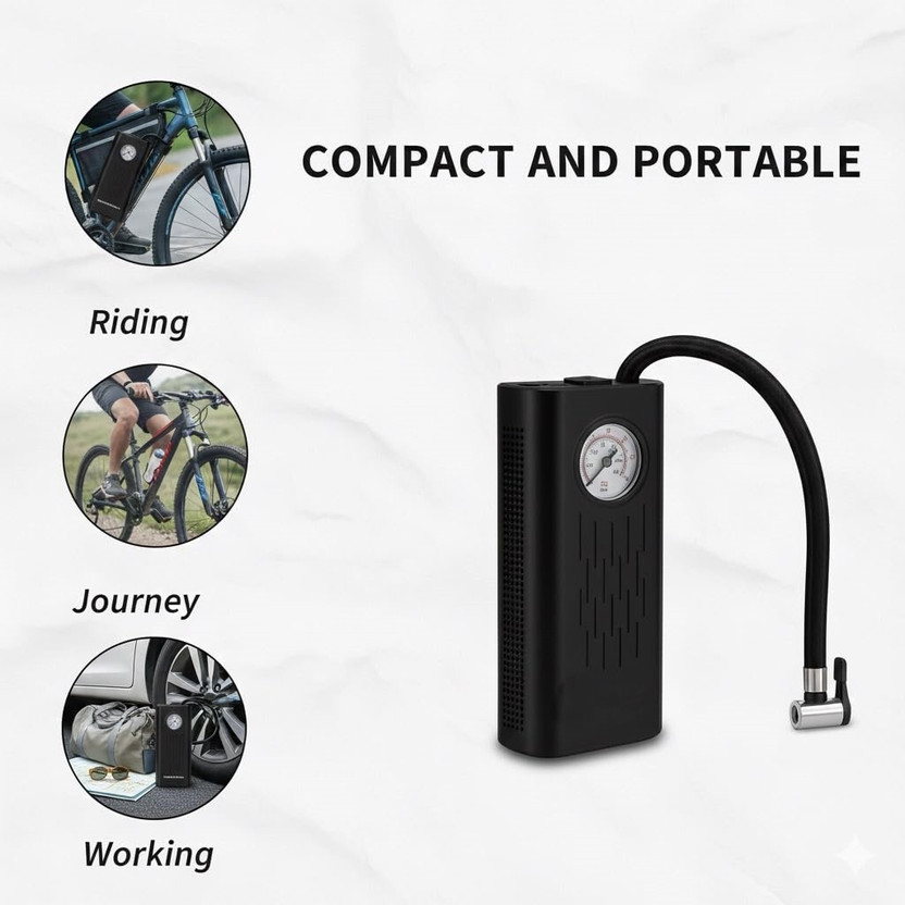 HUNITI Mini USB Rechargeable Air Pump 150 psi Tyre Air Pump for Car & Bike(Type-C Charging, Rechargeable, Air Compressor, Air Inflator)