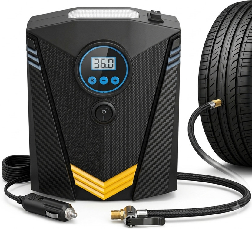 inveXo Digital Car Tyre Inflator Smart-Portable 150 psi Tyre Air Pump for Car & Bike(Auto Shut Off, Air Inflator, Digital Display, Multiple Nozzles, LED Light)