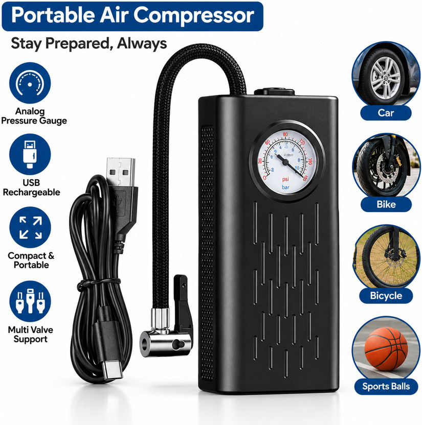 DIVYNEXUS TRENDING Portable Air CompressorAir Pump 150 psi Tyre Air Pump for Car & Bike(Air Compressor, Type-C Charging)
