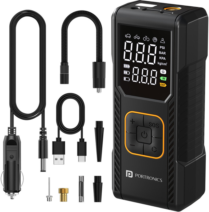 Portronics Vayu 9.0 Rechargeable Tyre Inflator 150 psi Tyre Air Pump for Car & Bike(Auto Shut Off)