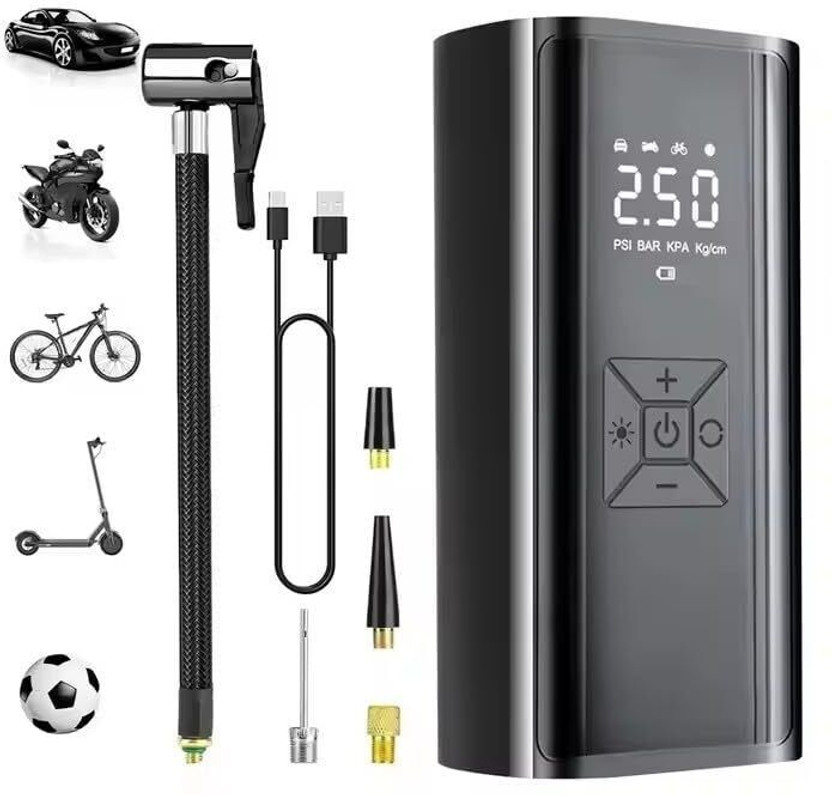 YOURKARTS.COM EG216-Tyre inflator 150 psi Tyre Air Pump for Car & Bike(Multiple Nozzles, Type-C Charging, Compact, Digital Display, Portable)