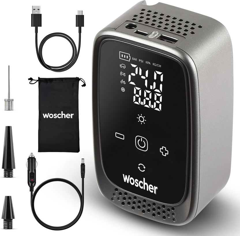 Woscher i23 4500mAh 2in1 Cordless Tyre Inflator 150 psi Tyre Air Pump for Car & Bike(Auto Shut Off, Air Inflator, Air Compressor, Compact, Digital Display)