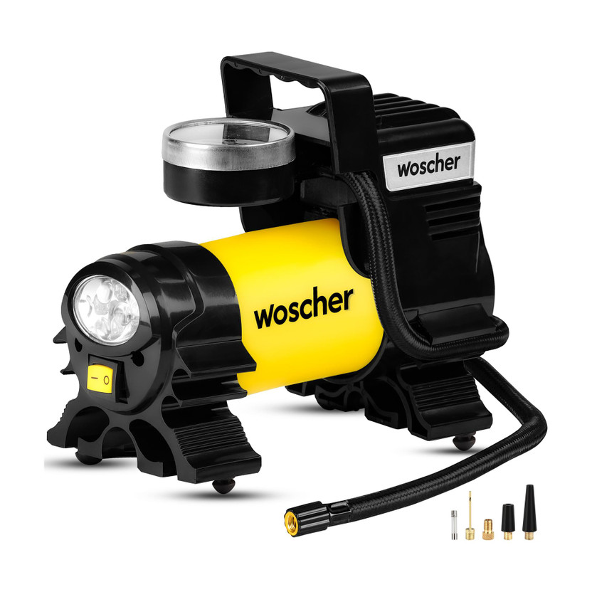 Woscher 678C 100% Copper Metal Tyre Inflator 150 psi Tyre Air Pump for Car & Bike(Air Inflator, Portable, Compact, Multiple Nozzles, Multiple Air Fill Modes)
