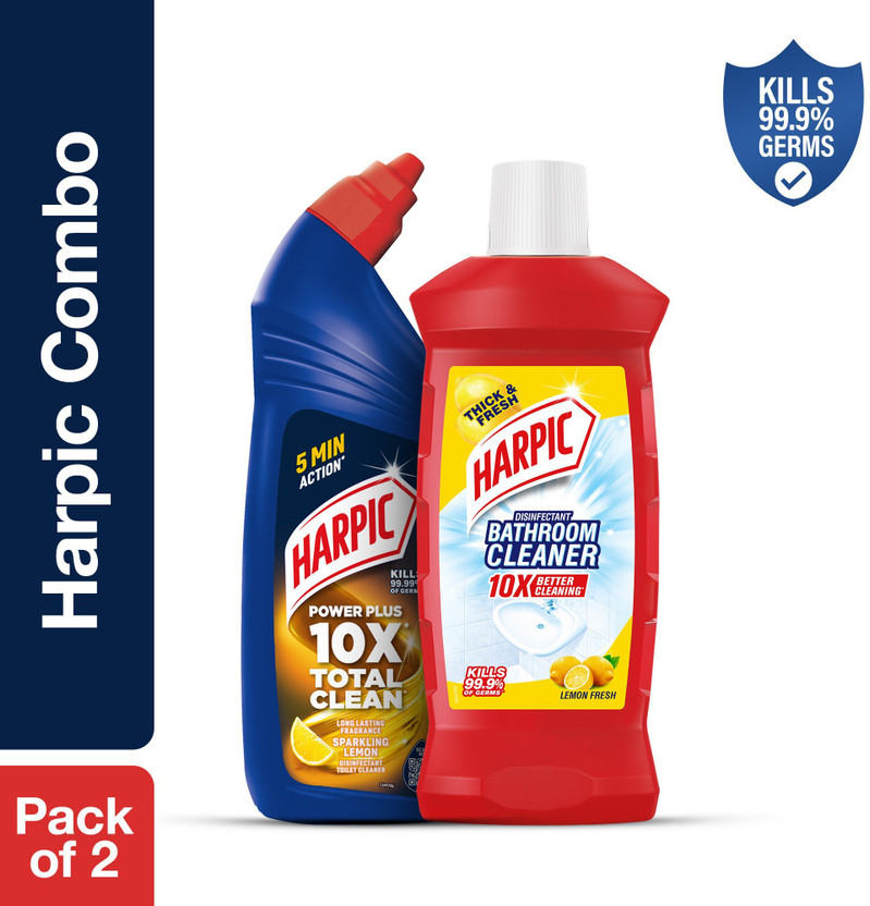 Harpic Bathroom Cleaner, Liquid, for basin, commode, tile, floor, not phenyl, red Lemon Liquid Toilet Cleaner(2 x 1 L)