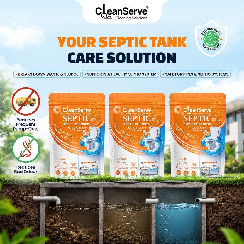CleanServe Septic Tank Cleaning Powder with Bacteria & Enzymes | Reduces Sludge Build-Up Powder Toilet Cleaner(3 x 250 g)
