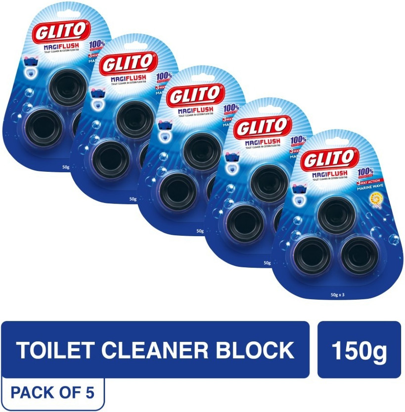 GLITO MAGIFLUSH Toilet Cleaner In-Cistern Flush Tab (150g) Marine Block Toilet Cleaner(5 x 150 g)