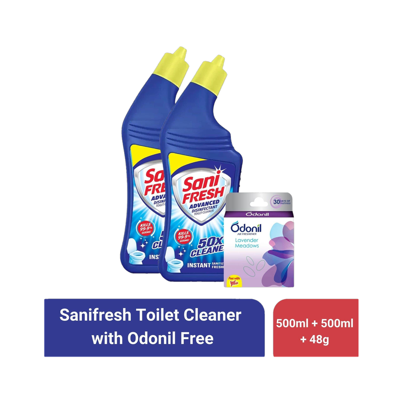 Sani Fresh Advanced Disinfectant Toilet Cleaner with Free Odonil 48g Liquid Toilet Cleaner(2 x 0.5 L)