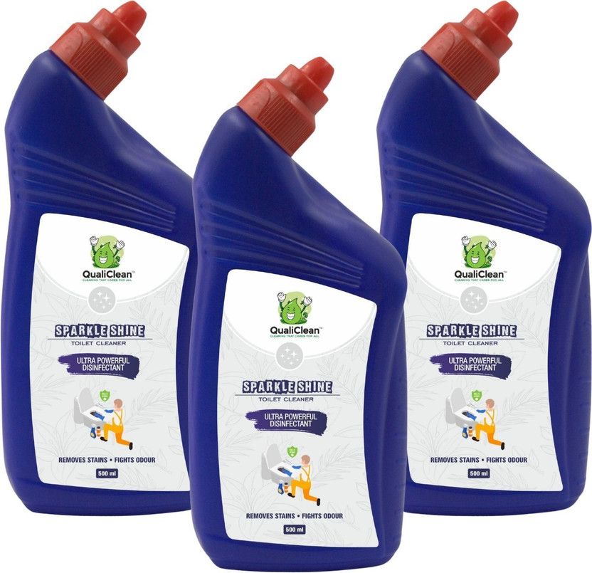 QualiClean Toilet Cleaner Triple Pack|Sparkle Shine | Kills Germs | Removes Stains | Liquid Toilet Cleaner(3 x 500 ml)