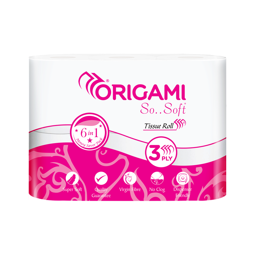 Origami So Soft Pack of 6 - 160 Pulls Per Unit Toilet Paper Roll(3 Ply, 960 Sheets)