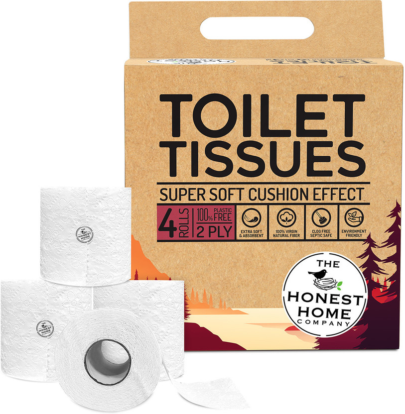 The Honest Home Company Toilet Roll, 2PLY, Toilet Tissues- (4 Rolls , 1200 Pulls) Toilet Paper Roll(2 Ply, 300 Sheets)