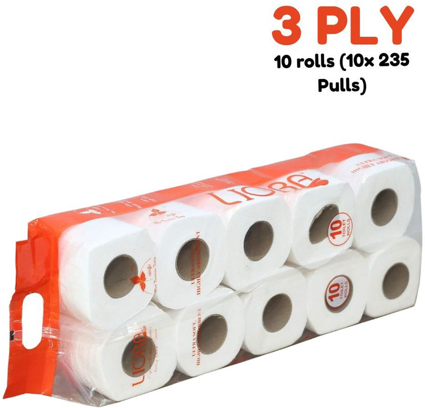 Liora Ultra-Soft, Highly Absorbent Toilet Rolls - 235 Pulls x 10 Rolls Toilet Paper Roll(3 Ply, 2350 Sheets)