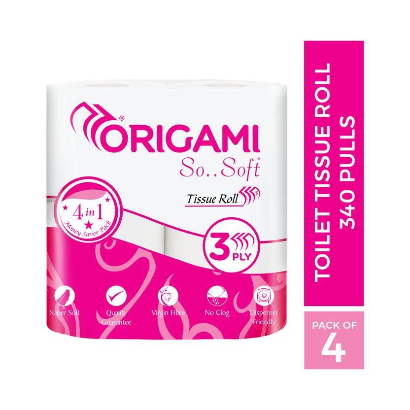 Origami 3 Ply Tissue Roll Toilet Paper Roll(3 Ply, 340 Sheets)