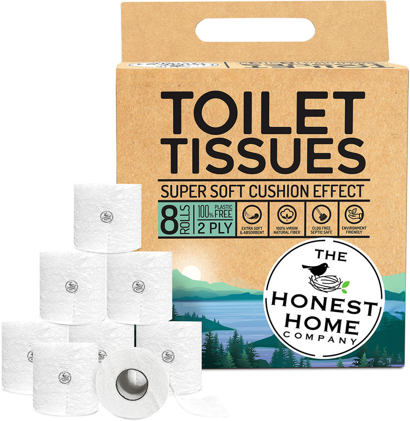 The Honest Home Company 2Ply Toilet Paper Tissue Roll 2,400 Pulls - (8 Rolls x 300 Pulls) Toilet Paper Roll(2 Ply, 300 Sheets)