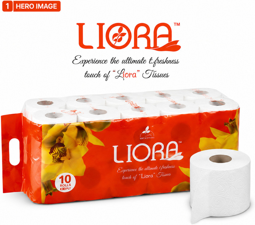 Liora Ultra-Soft, Highly Absorbent Tissue Paper Rolls - 235 Pulls x 10 Rolls Toilet Paper Roll(3 Ply, 2350 Sheets)