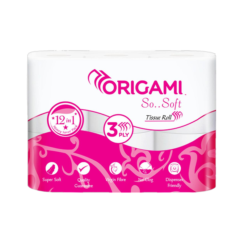 Origami So Soft Pack of 12 - 160 Pulls Per Unit Toilet Paper Roll(3 Ply, 1920 Sheets)