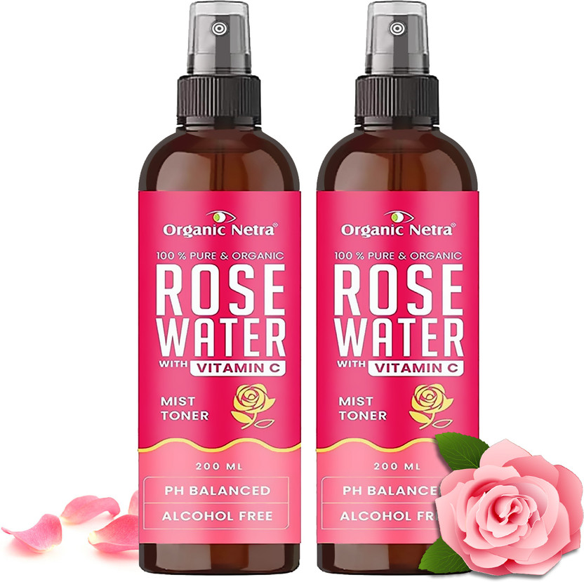 Organic Netra Rose Water Toner With Vitamin C, Hydrates Skin, For Men & Women(400 ml)