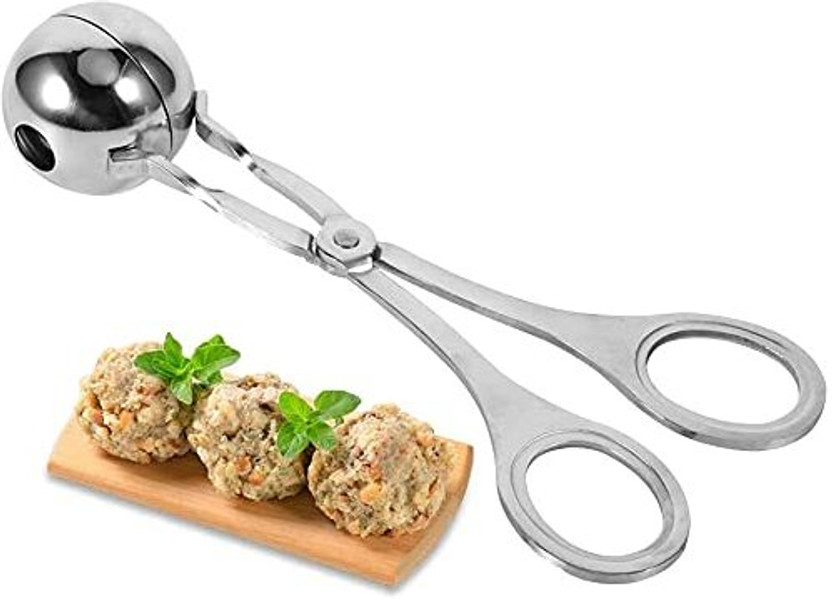 NIYAMKAAY Stainless Steel Non-Stick Tongs Meat Ball Maker Scoop 10 cm Hamburger, Ice, Pastry, Roasting, Salad, Sandwich, Scissor, Serving, Steak Tongs(Pack of 1)