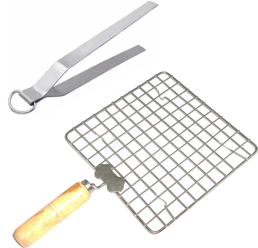 Edelstahl Grillrost Quadratisch – Zum Dämpfen, Grillen & Backen, Mit Holzgriff