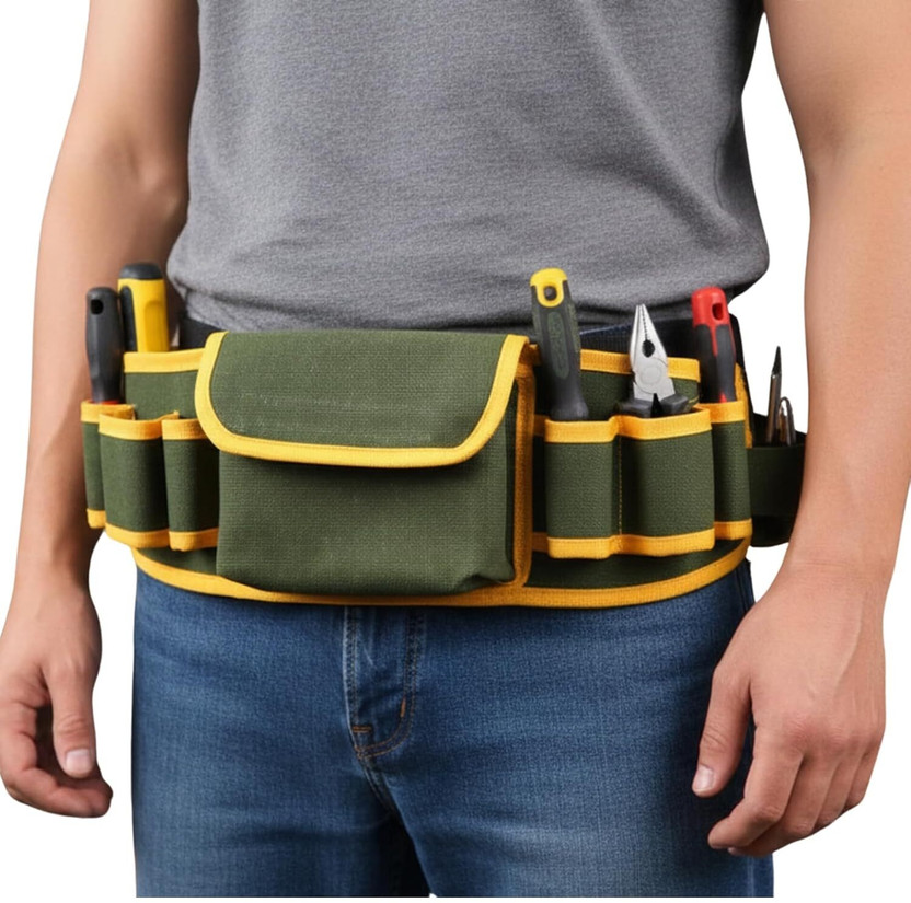 HANMECH Leather Tool Belt Multi-Pocket Waist tool Storage Bag Adjustable Length- 20 Inch Leather Tool Belt Tool Belt(Green, Yellow)