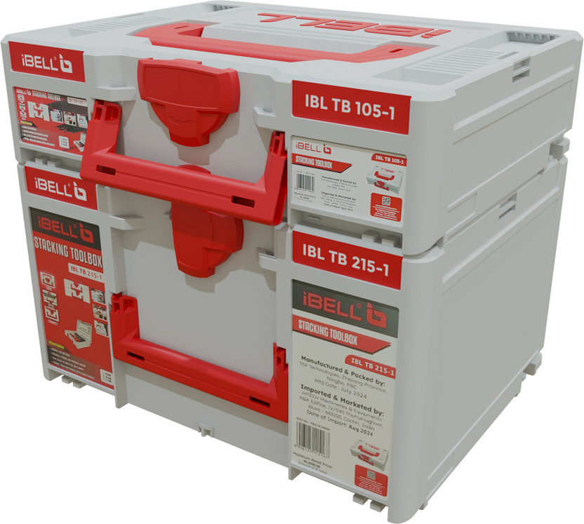 iBELL Dual Size Stackable Tool Storage Boxes - TB215-1 & TB105-1 - Durable PC+ABS Tool Box