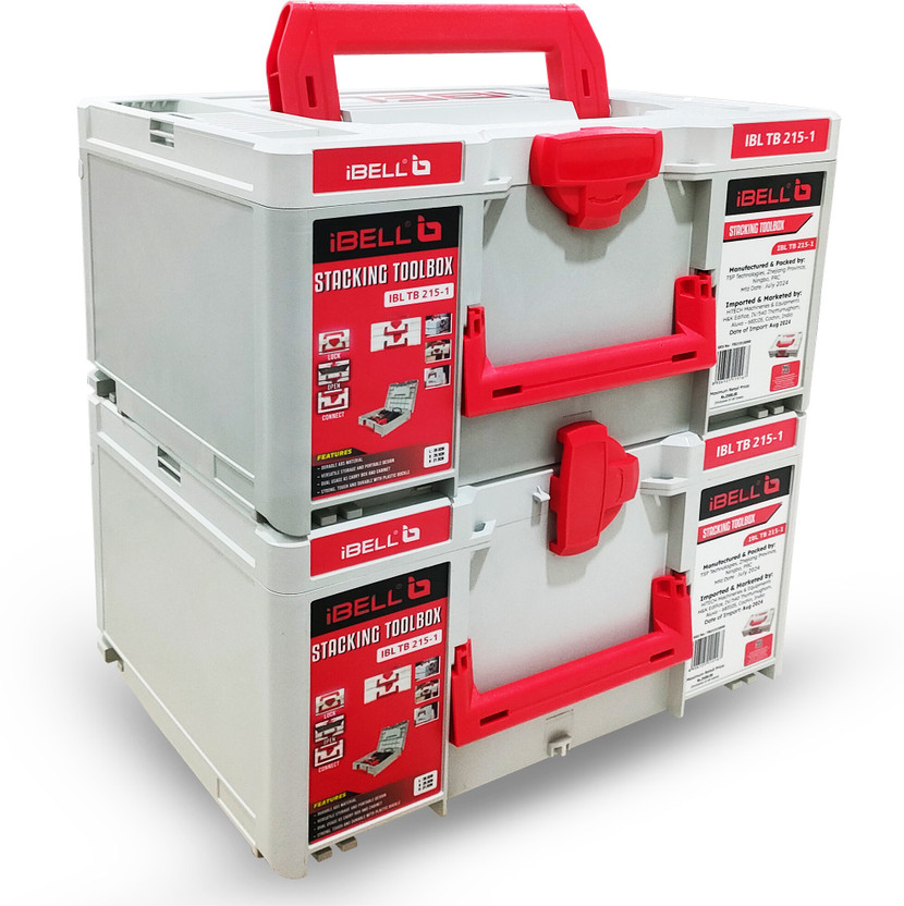 iBELL TB215-1 Large Size Stackable Tool Storage Box Durable PC+ABS, 50kg Load Capacity - Pack of 2 Tool Box