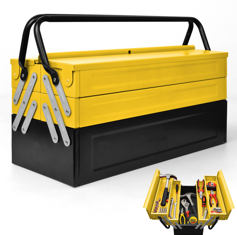 Plantex High Grade Metal Tool Box for Tools/Tool Kit Box for Home and Garage/Tool Box Without Tools-5 Compartment(Yellow & Black) Powder Coated Tool Box